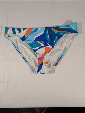 NEW La Blanca Coastal Palms Bikini Bottom Blues & Red with Coral Accents Size 12